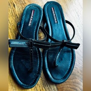 ❤️ VINTAGE PRADA LINEA ROSSA RED LINE BLACK THONG FLAT SANDAL FLIP FLOP BOW 36